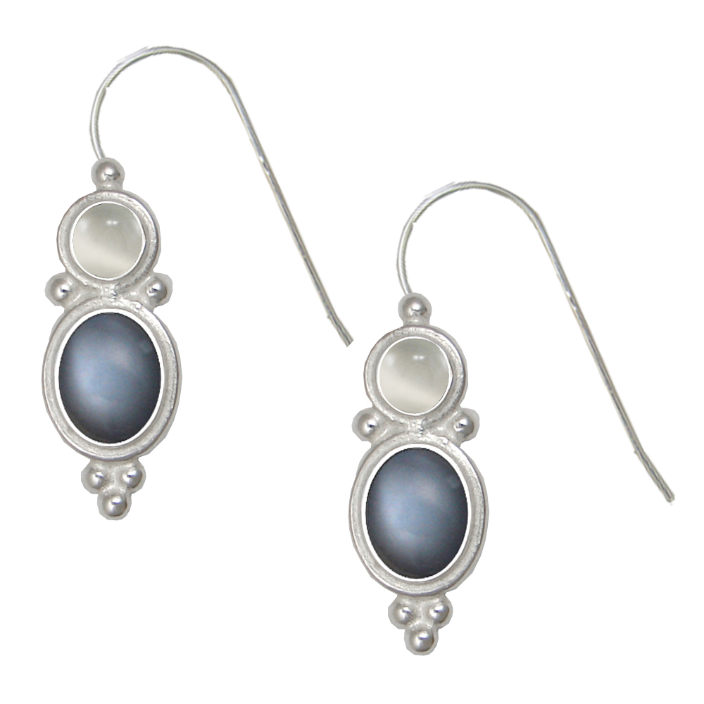 Sterling Silver Drop Dangle Earrings Grey And White Moonstone